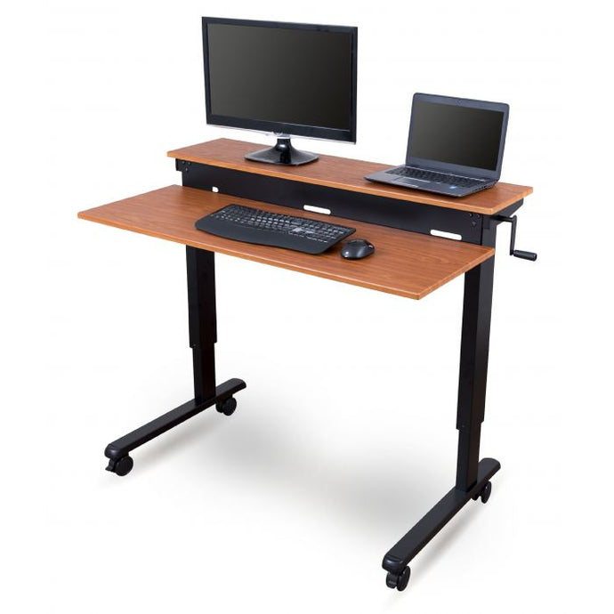 Crank Adjustable Sit to Stand Two-Tier Desk with Steel Frame - Standing Desks Unlimited